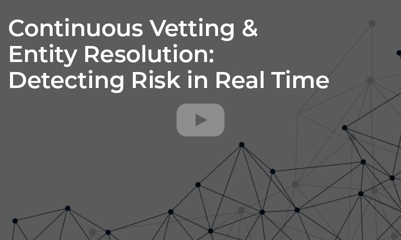 Continuous vetting & entity resolution for detecting risk in real time