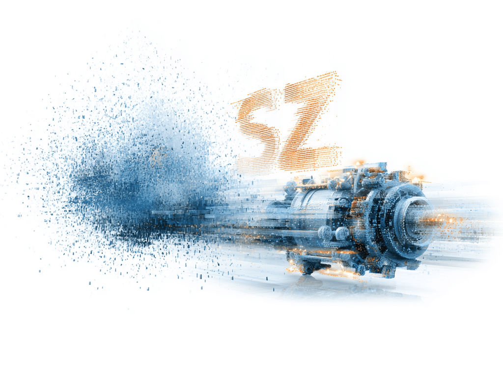 A small precise data-built entity resolution engine speeding ahead of a large diffuse cloud of scattered data points