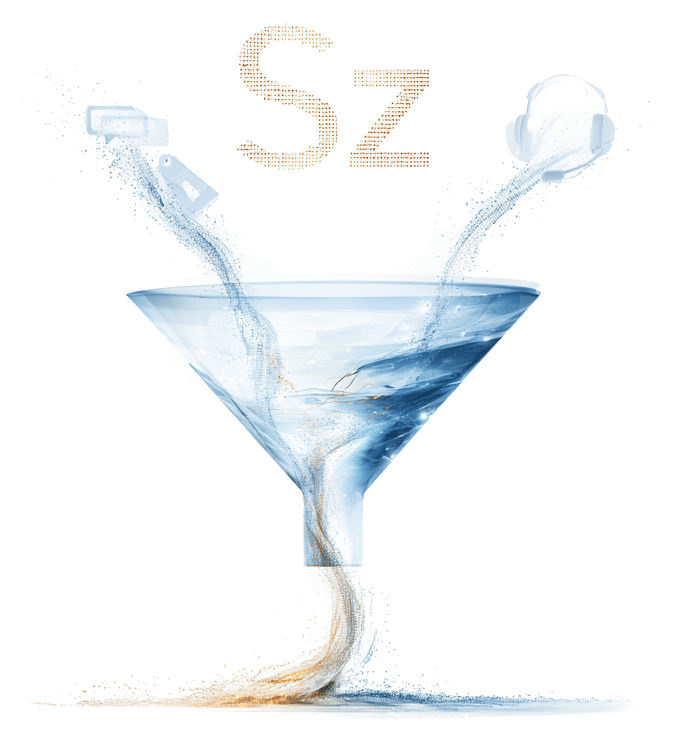 Three streams of customer data converging through a funnel into one unified stream